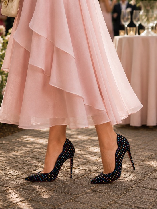 Christian Louboutin Shoes - Christian Louboutin Hot Chick 100mm Suede Multi Polka Dot Scallop Pump Size 39